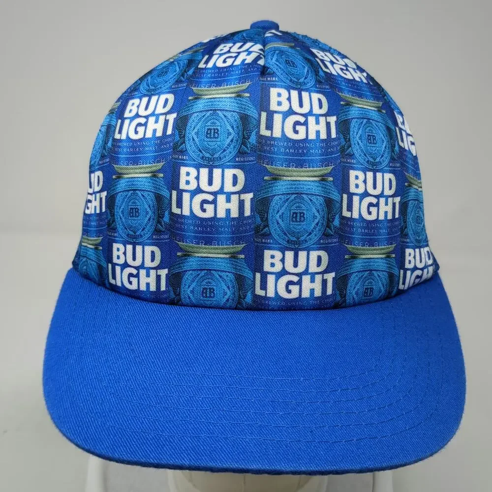 Bud Light Trucker Hat Blue OSFM Snapback Foam Beer Can All Over Print Graphic
